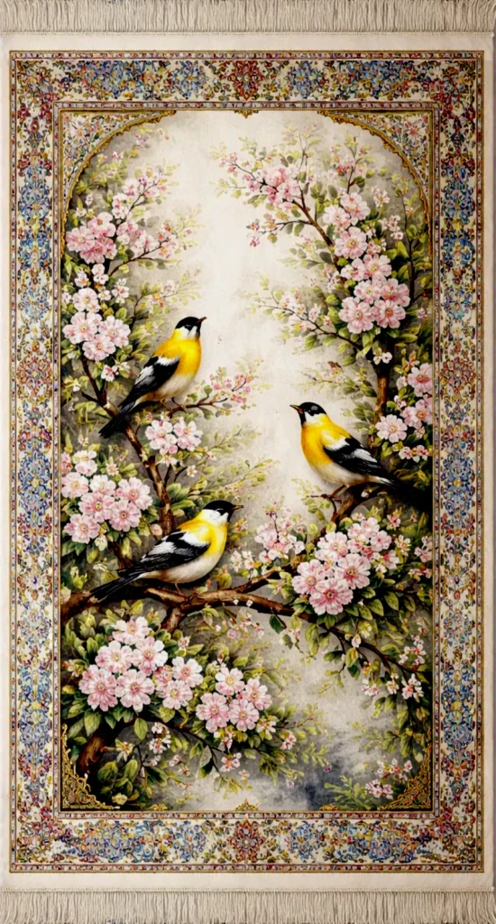 Persian Handwoven Silk Carpet Tableau